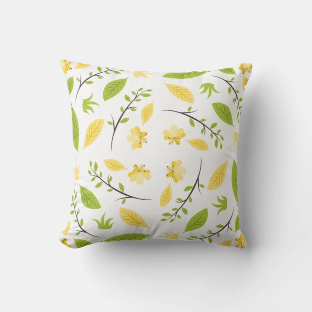 Levande gröna och gula botaniska blad  kudde (Framsida)
