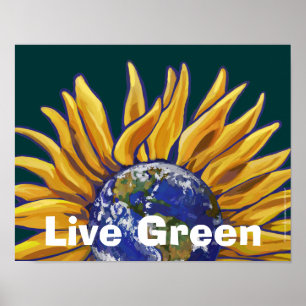 Levande Grönt Earth Solros Poster
