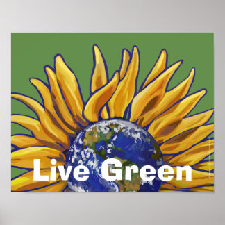 Levande Grönt Earth Solros Poster