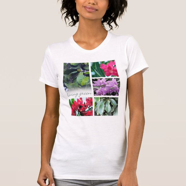 levande grönt, löv och blommor t-shirt (Framsida)