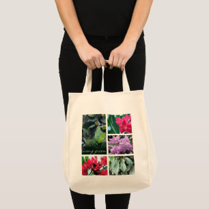 levande grönt, löv och blommor tygkasse