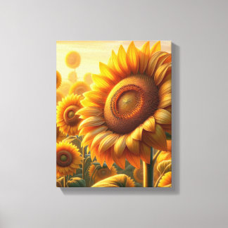Levande Guldgul Solrosfält Canvas Väggkonst