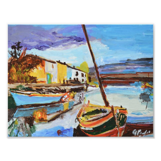 Levande hamnby expressionist fototryck (Framsidan)