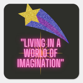 LEVANDE I EN VÄRLD AV BILDNING FYRKANTIGT KLISTERMÄRKE