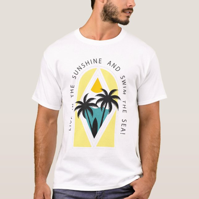 Levande i Sunshine och Simma Sea T Shirt (Framsida)