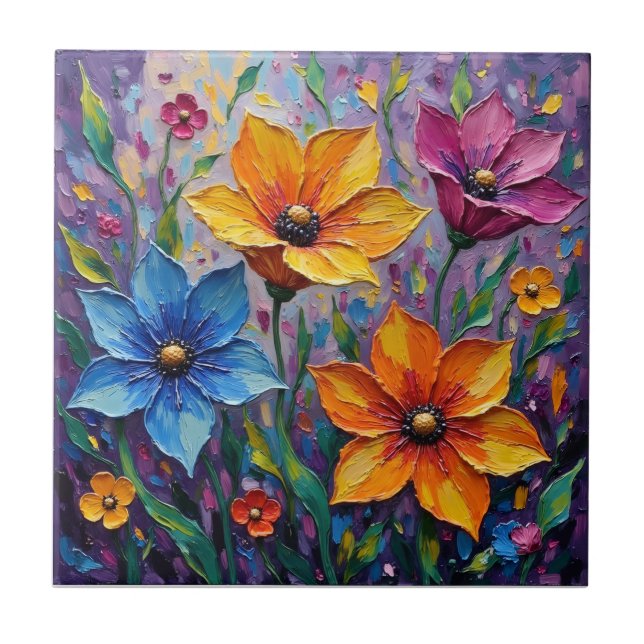 Levande Impasto Vildblommor Kakelplatta (Framsidan)