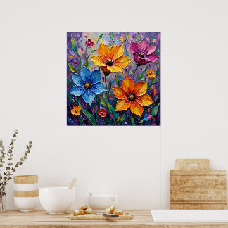 Levande Impasto Vildblommor Poster