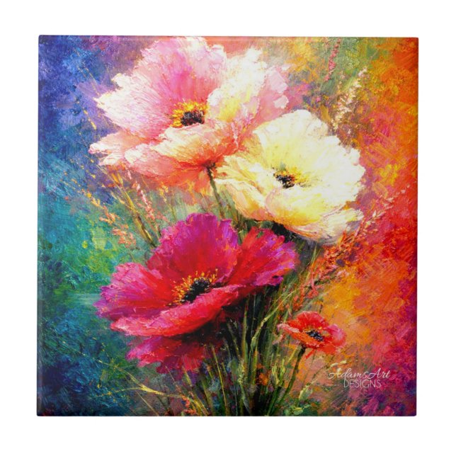 Levande Impressionistiska Vallmoblommor Kakelplatta (Framsidan)