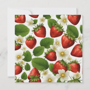 Levande jordgubbar, blad och blommor kort