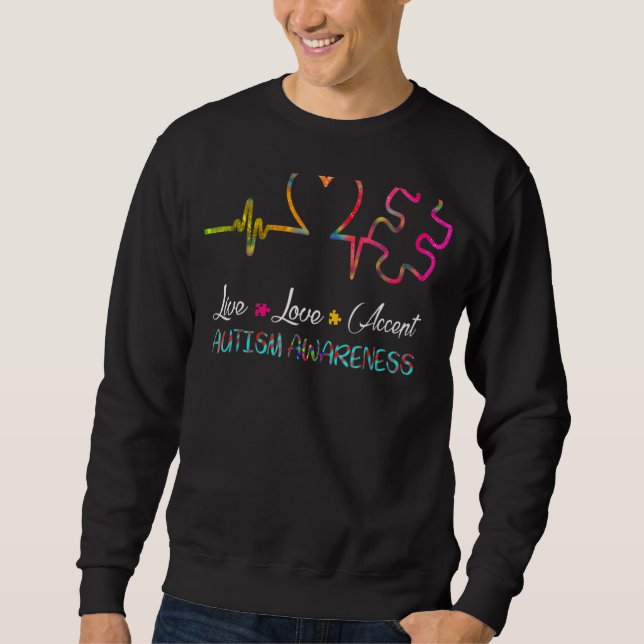 Levande Kärlek accepterar autism Awareness Tie Dye Lång Ärmad Tröja (Framsida)