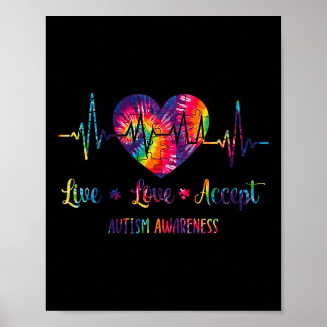 Levande Kärlek accepterar autism Awareness Tie Dye Poster (Framsidan)