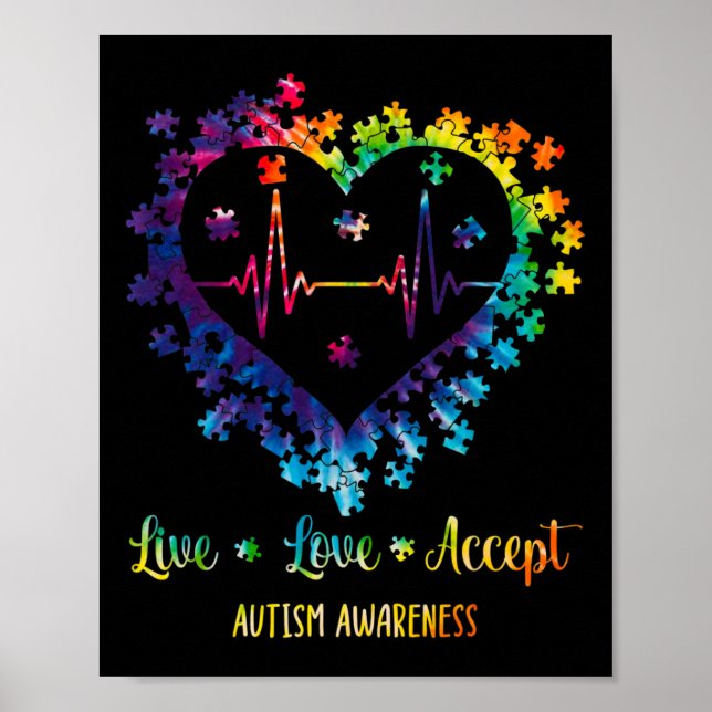 Levande Kärlek accepterar autism Awareness Tie Dye Poster (Framsidan)