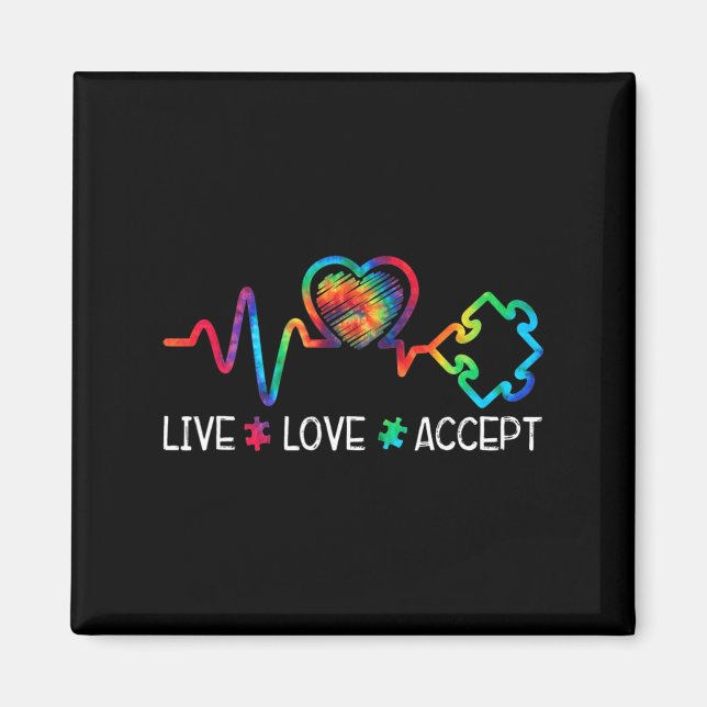 Levande Kärlek accepterar autismmedvetande Hjärtat Magnet (Framsidan)