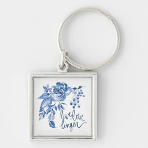 Levande kärlek dröja sig kvar blommigt för fyrkantig silverfärgad nyckelring