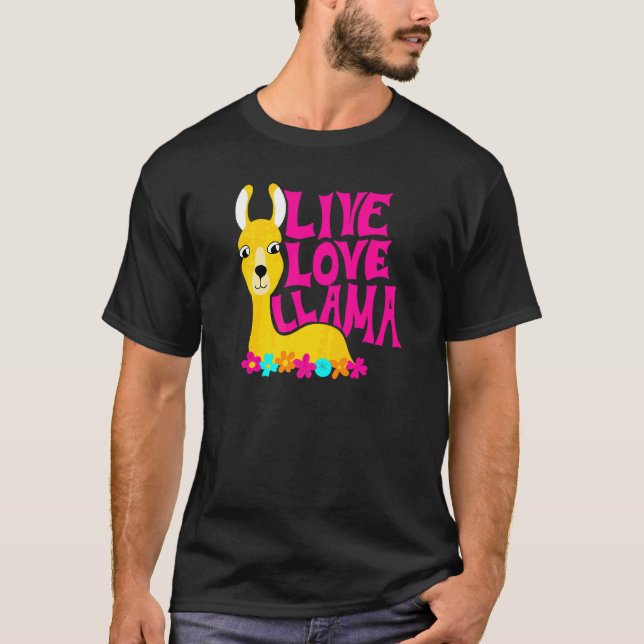 Levande Kärlek Llama Flower Power Animal Graphics T Shirt (Framsida)