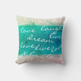 levande kärlek skrattar drömturkos färgcitat kudde