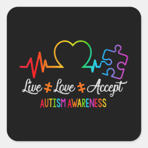 Levande Kärlek tar emot autismmedvetenhet Tie Dye  Fyrkantigt Klistermärke