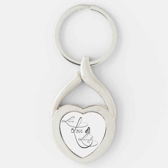 Levande kärlekskratt twisted heart silverfärgad nyckelring (Framsidan)