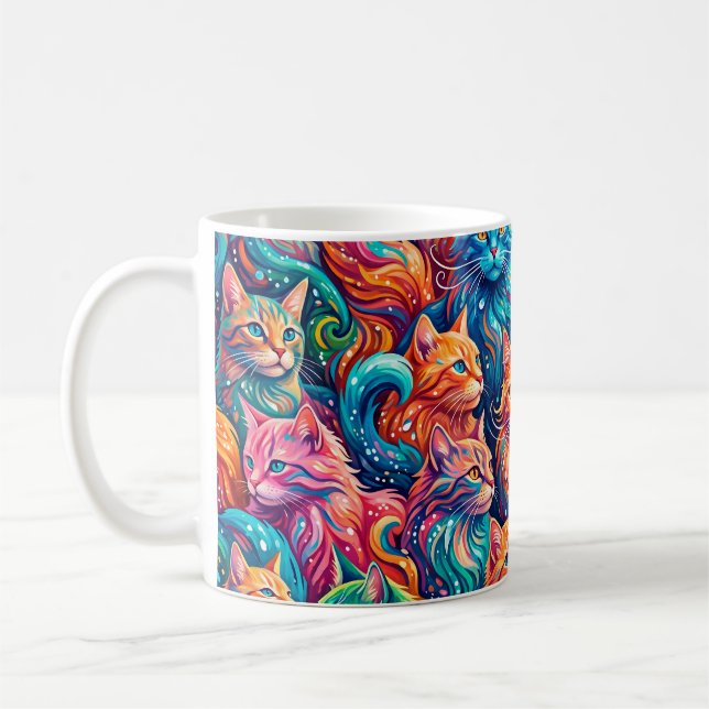 Levande Katt Drömlandskap – Psykedelisk Boho Kaffemugg (Vänster)