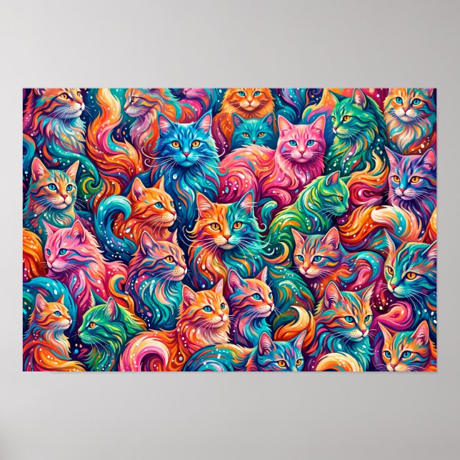 Levande Katt Drömlandskap – Psykedelisk Boho Poster (Framsidan)