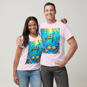 Levande konst av havssköldpadda och korallrev t shirt