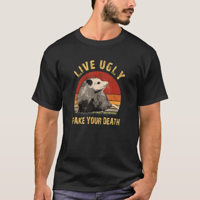Levande Konstig Fånga din död Opossum fuktig katte T Shirt (Framsida)