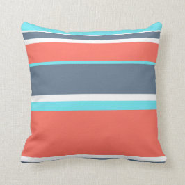 Levande korall, blått och grått rand kudde