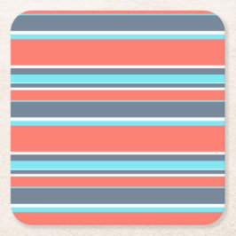 Levande korall, blått och grått rand underlägg papper kvadrat