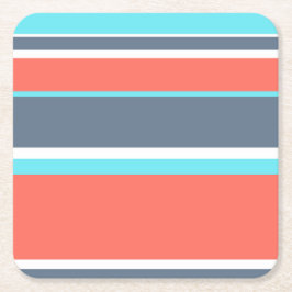 Levande korall, blått och grått rand underlägg papper kvadrat