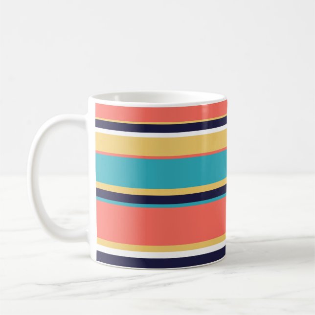 Levande korall, blått och gult rand kaffemugg (Vänster)