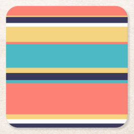 Levande korall, blått och gult rand underlägg papper kvadrat