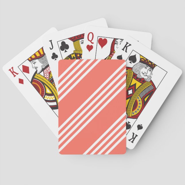 Levande korall och vit fyra rand mönster casinokort (Baksidan)