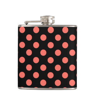 Levande korall polka dots på svart fickplunta