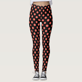 Levande korall polka dots på svart leggings
