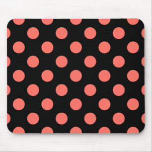 Levande korall polka dots på svart musmatta