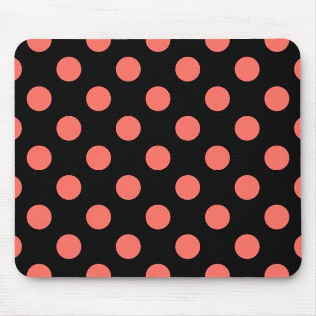 Levande korall polka dots på svart musmatta (Framsidan)