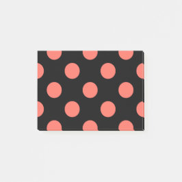 Levande korall polka dots på svart post-it block