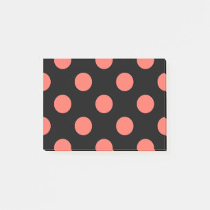 Levande korall polka dots på svart post-it block