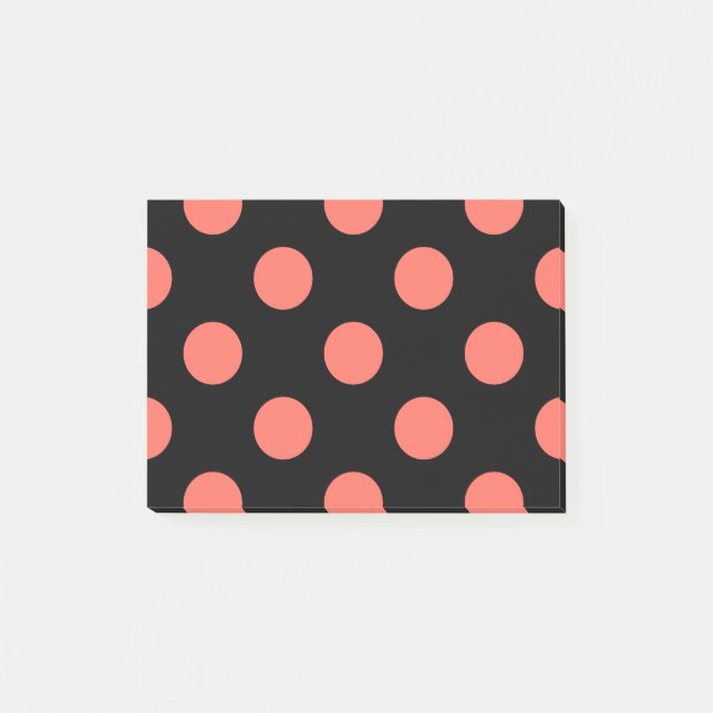 Levande korall polka dots på svart post-it block (Framsida)