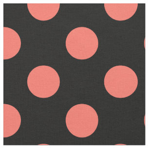 Levande korall polka dots på svart tyg