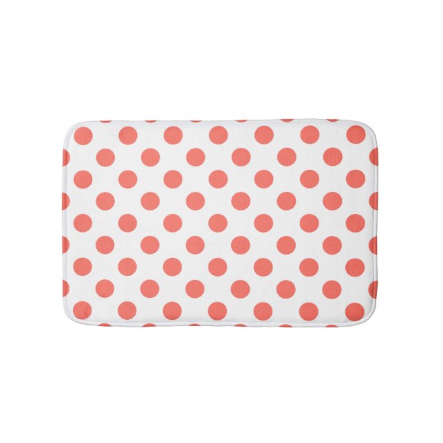 Levande korall polka dots på vitt badrumsmatta (Framsidan)