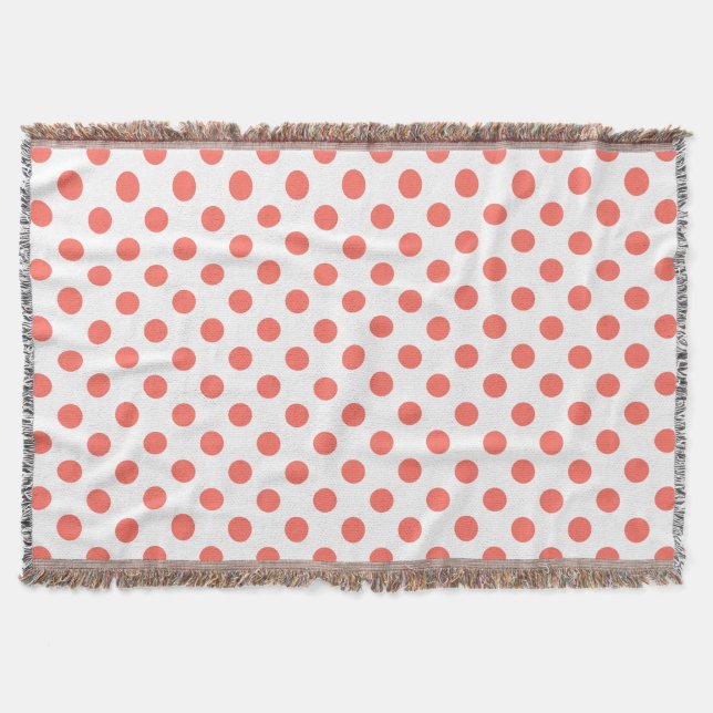 Levande korall polka dots på vitt filt (Framsidan)