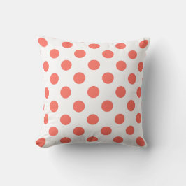 Levande korall polka dots på vitt kudde