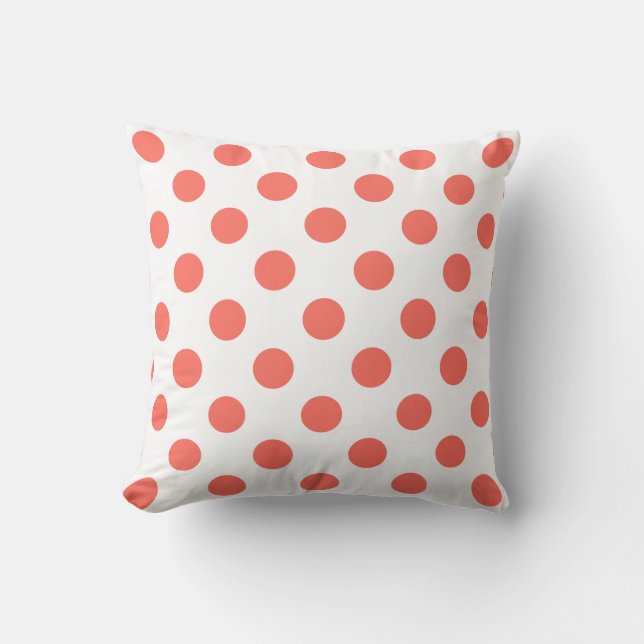 Levande korall polka dots på vitt kudde (Framsida)