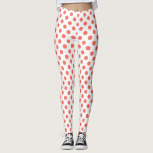Levande korall polka dots på vitt leggings