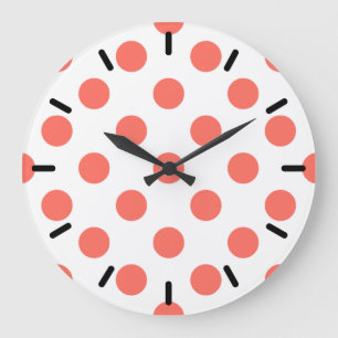 Levande korall polka dots på vitt stor klocka