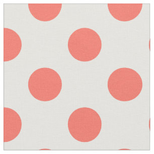 Levande korall polka dots på vitt tyg