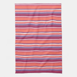 Levande korall, röd och violett rand kökshandduk