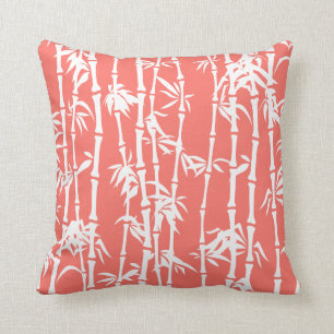 Levande korall, vit bamboo-anpassningsbar kudde