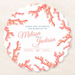 Levande korallvattenfärgskonst bröllop anpassnings underlägg papper